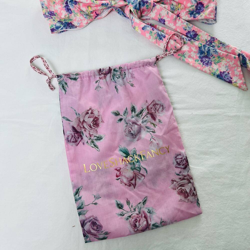 Love Shack Fancy Swim Palm Floral Ruffle Pink Bikini Top Sz Small Girly Coastal - Picture 7 of 12